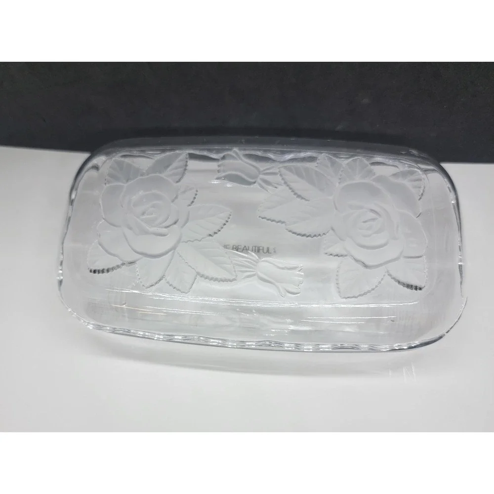 Home Beautiful Crystal Glass Rose Vanity Jewelry Dish with Lid Japan